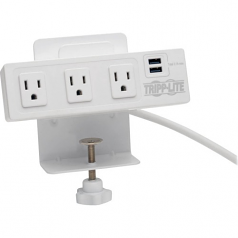 3-Outlet Surge Protector Power Strip with 2 USB Ports 10 ft. Cord (3.05m) - 510 Joules Desk Clamp White Housing - Surge protector - 15 A - AC 120 V - output connectors: 3 - 10 ft - white