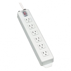 Power Strip 120V 5-15R 6 Outlet Metal 15 Cord 5-15P - Power strip - 15 A - AC 120 V - input: NEMA 5-15 - output connectors: 6 (NEMA 5-15) - 15 ft - light gray