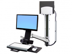 StyleView Sit-Stand Combo System With Medium Silver CPU Holder - Mounting kit ( articulating arm wall track mount ) for LCD display / keyboard / mouse / bar code scanner / CPU ( Lift and Pivot ) - plastic aluminum - screen size: up to 24 inch