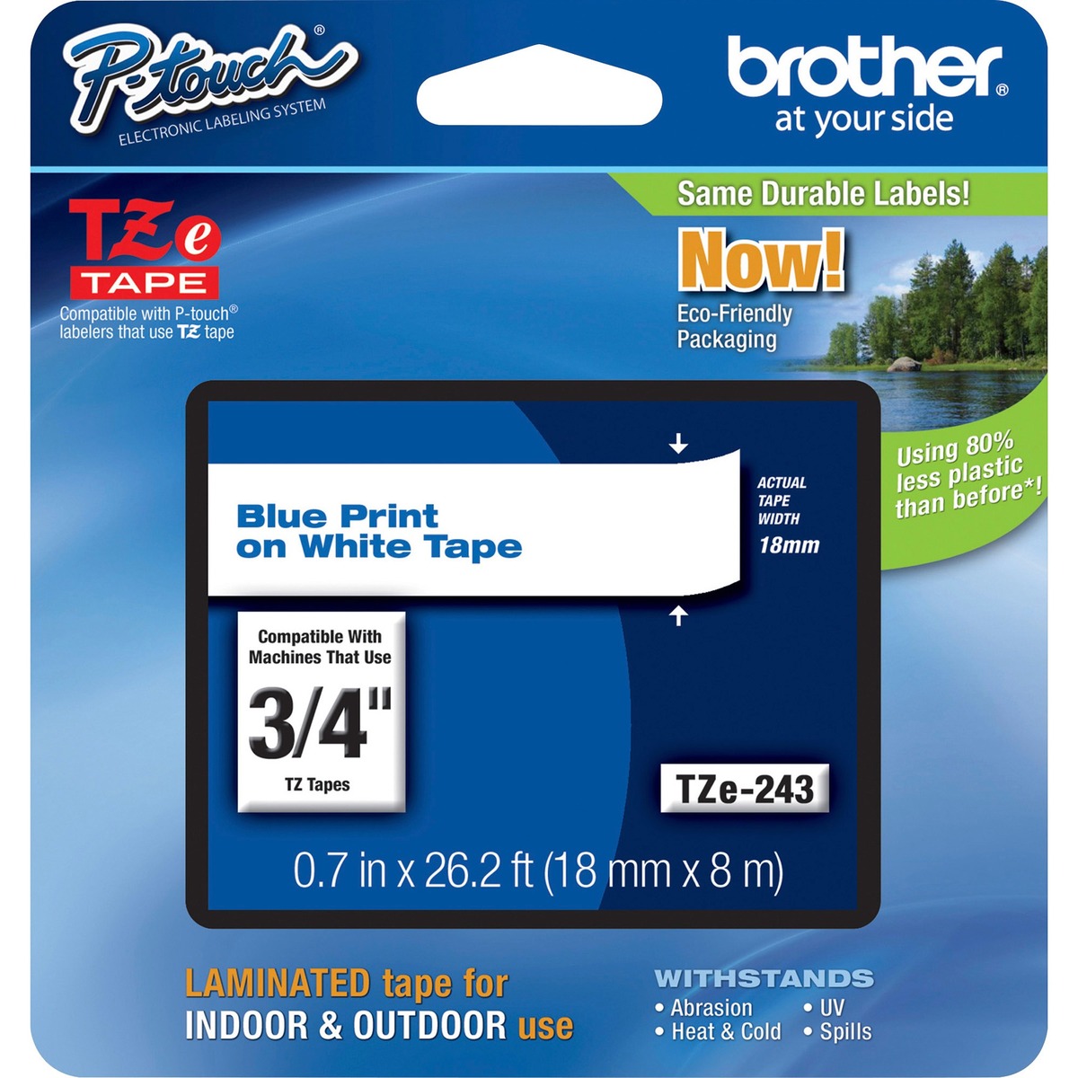18mm (3/4) Blue on White Laminated Tape (8m/26.2) (1/Pkg) For use in TZ P-Touch: All TZ Machines Except PT-200 1100 1130 1300 1160 1170S 1180 1200 2030 2730 ST-1150 18mm (3/4) Blue on White Laminated Tape (8m/26.2) (1/Pkg) For use in TZ P-Touch: All TZ Machines Except PT-200 1100 1130 1300 1160 1170S 1180 1200 2030 2730 ST-1150