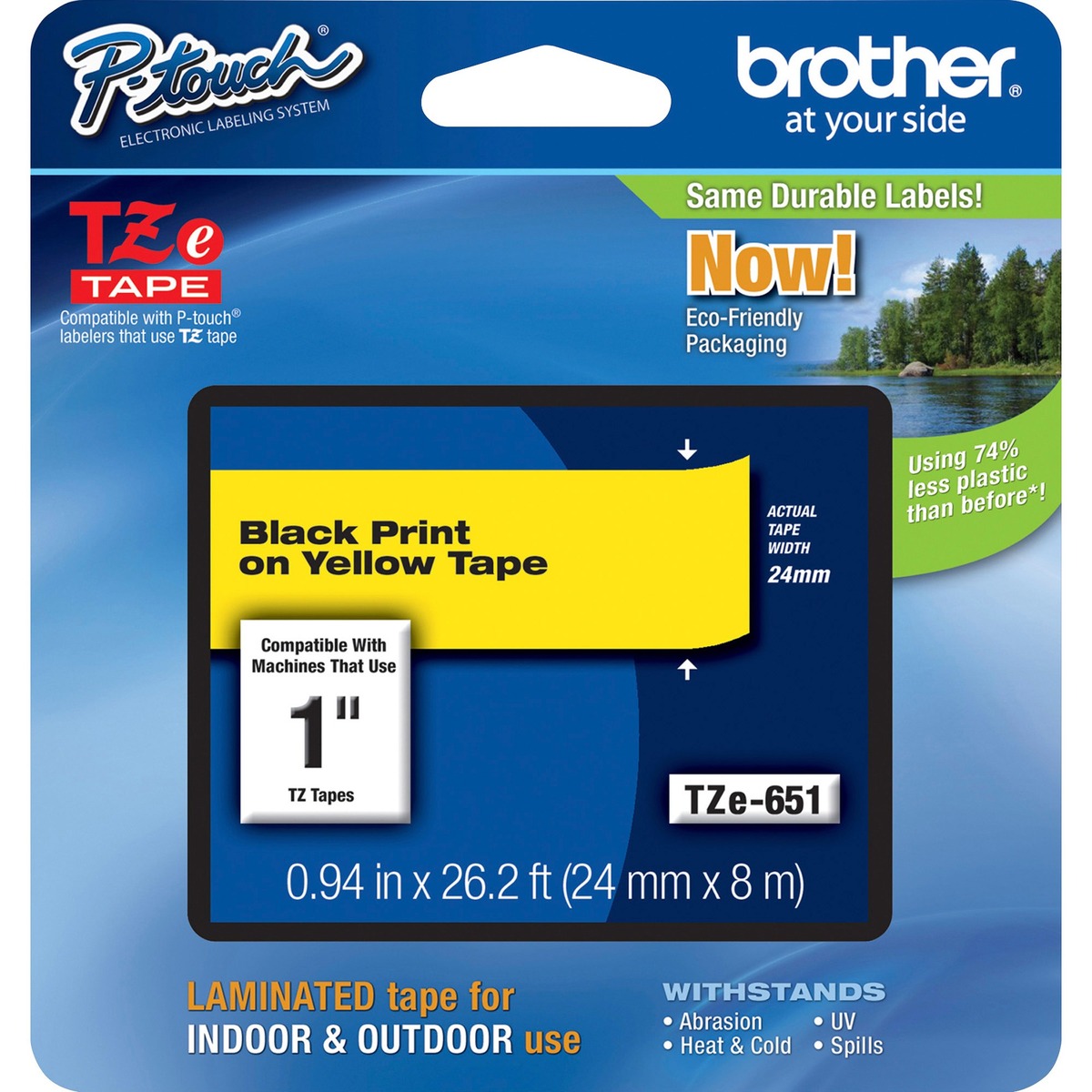 Laminated tape - black on yellow - Roll (0.95 in x 26.3 ft) 1 roll(s) - for P-Touch PT-1010 3600 D600 E500 H100 H101 H500 P700 P750; P-Touch EDGE PT-P750