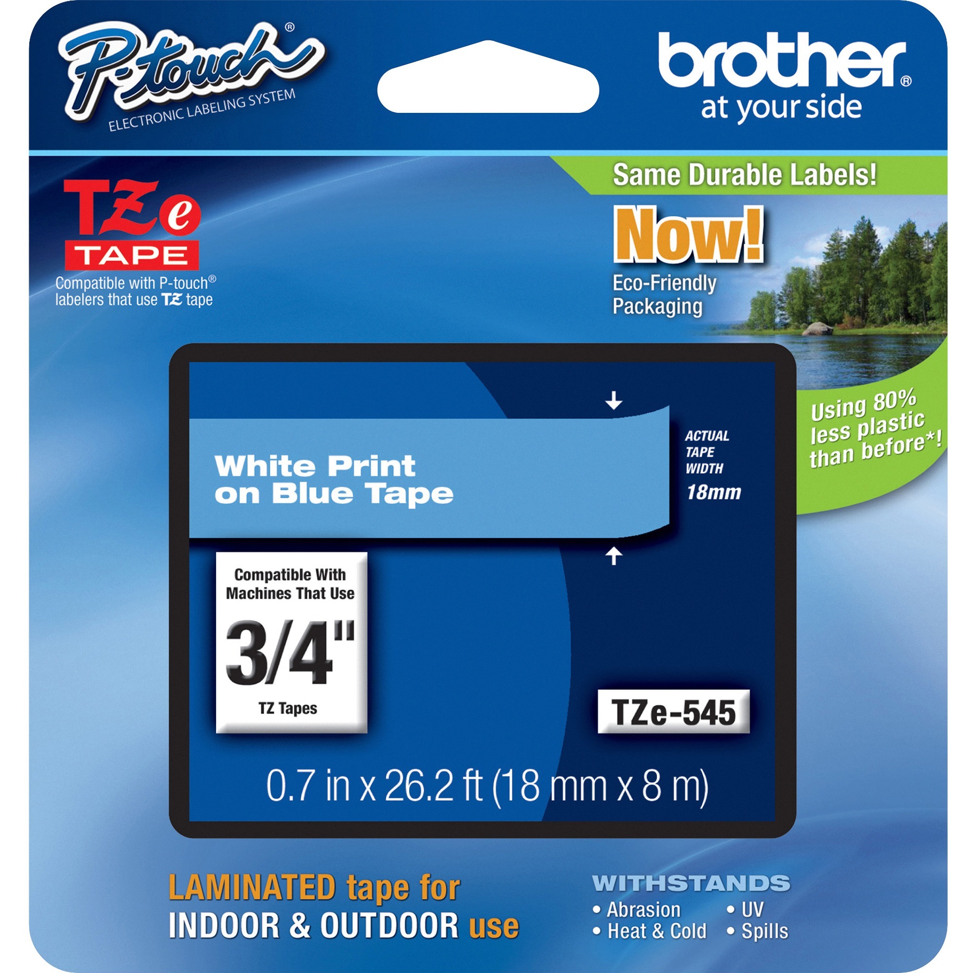 18mm (3/4) White on Blue Laminated Tape (8m/26.2) (1/Pkg) For use in TZ P-Touch: All TZ Machines Except PT-200 1100 1130 1300 1160 1170S 1180 1200 2030 2730 ST-1150