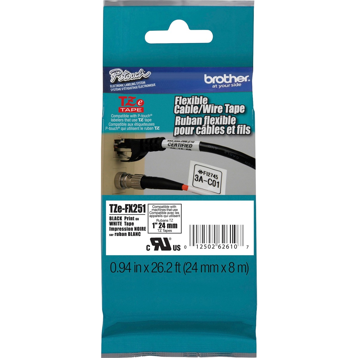 Flexible tape - black on white - Roll (0.95 in) 1 roll(s) - for P-Touch PT-2430 2730 3600 9700 9800 D600 E550 P700 P750; P-Touch EDGE PT-P750