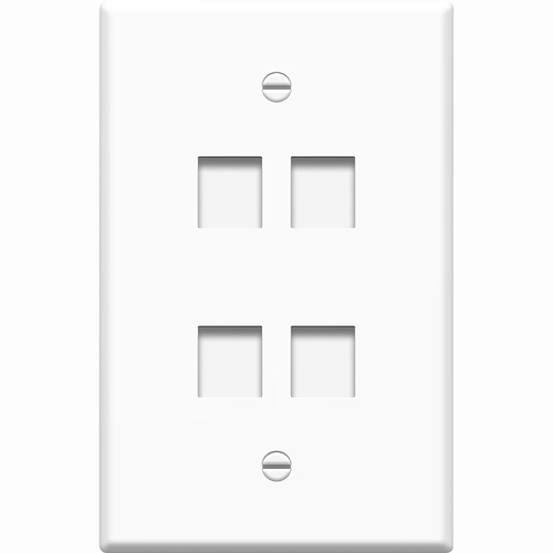 4 Port/2 Gang RJ45 Cat5/Cat6 Ethernet Wall Plate (White) - 4 x Socket(s) - White