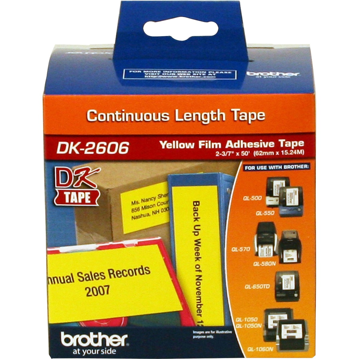 62mm (2 3/7) Black on Yellow Continuous Length Film Label Tape (15m/50) (1/Pkg)