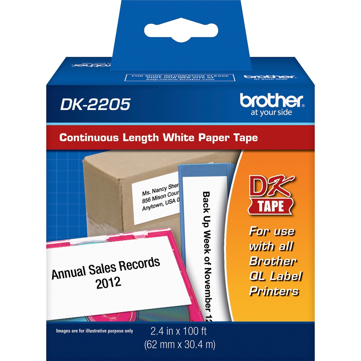 62mm (2 3/7) Black on White Continuous Length Paper Label Tape (30m/100) (1/Pkg)