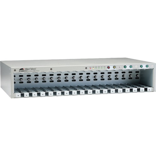 THE AT-MMCR18-00 IS THE RACK MOUNTABLE CHASSIS FOR THE MMC200 AND MMC2000 SERIES