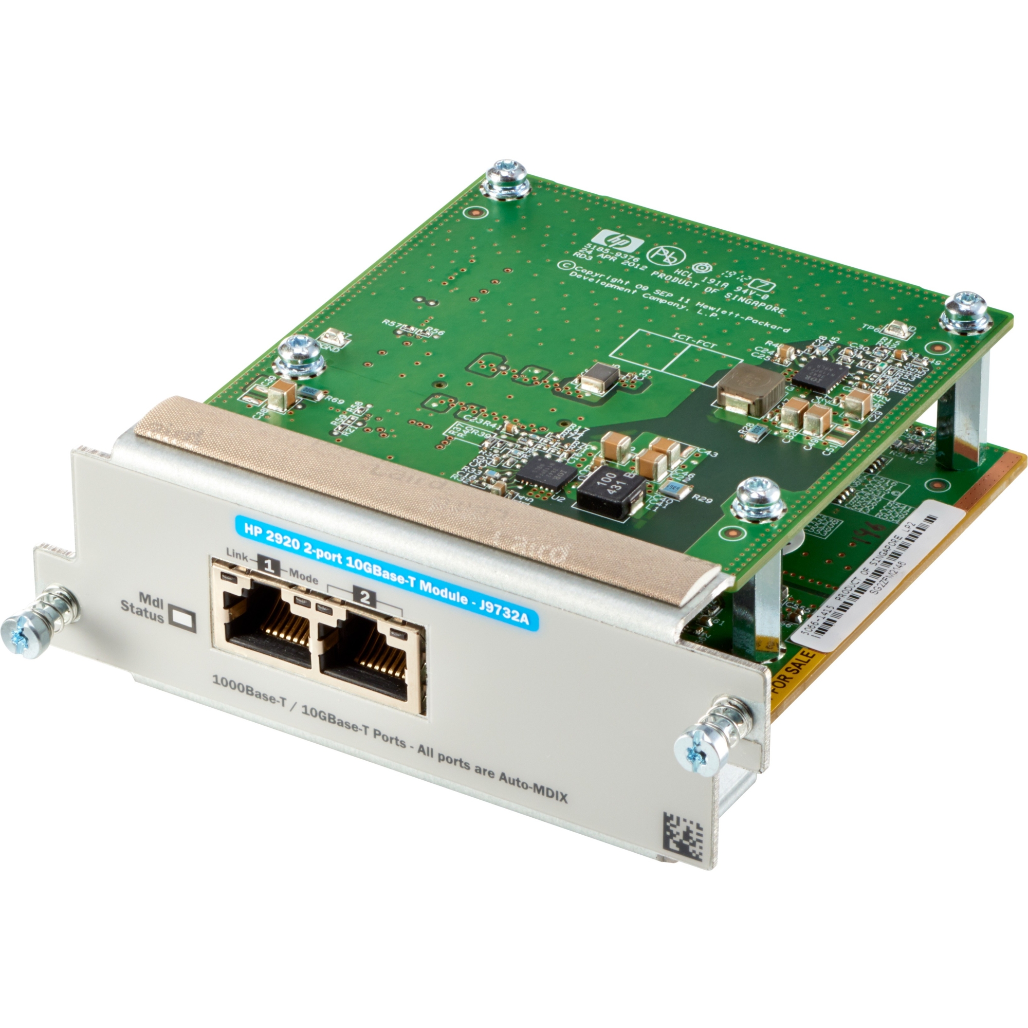 2920 2-port 10GBASE-T Module - Provides two RJ45 10Gb XG ports - Requires Category 6 or 6A 100-ohm 4-pair UTP cable or Category 6A or 7 100-ohm 4-pair STP cable for 10Gb operation - For the 2920 series switch (two modules can be used) 2920 2-port 10GBASE-T Module - Provides two RJ45 10Gb XG ports - Requires Category 6 or 6A 100-ohm 4-pair UTP cable or Category 6A or 7 100-ohm 4-pair STP cable for 10Gb operation - For the 2920 series switch (two modules can be used)