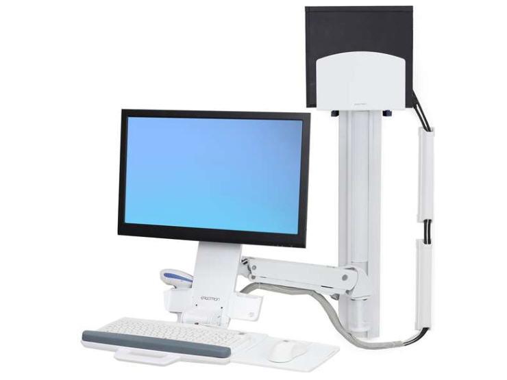 StyleView Sit-Stand Combo System With Medium white CPU Holder - Mounting kit (articulating arm wall track mount) for LCD display / keyboard / mouse / barcode scanner / CPU (Lift and Pivot) - plastic aluminum - white - screen size: up to 24 inch