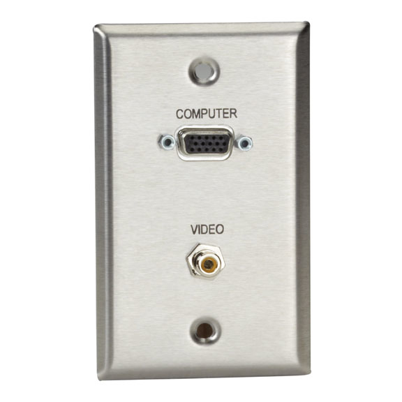 AV STAINLESS STEEL WALLPLATE with (1) VGA F/F (1) RCA F/F