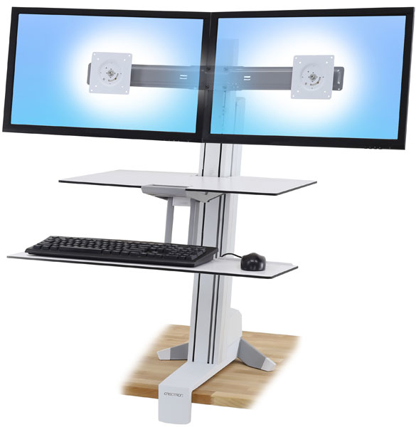 WorkFit-S Dual Workstation with Worksurface Standing Desk - Mounting kit (desk clamp mount column 2 pivots crossbar keyboard tray work surface) for 2 LCD displays / keyboard / mouse - white - screen size: up to 24 inch - desktop