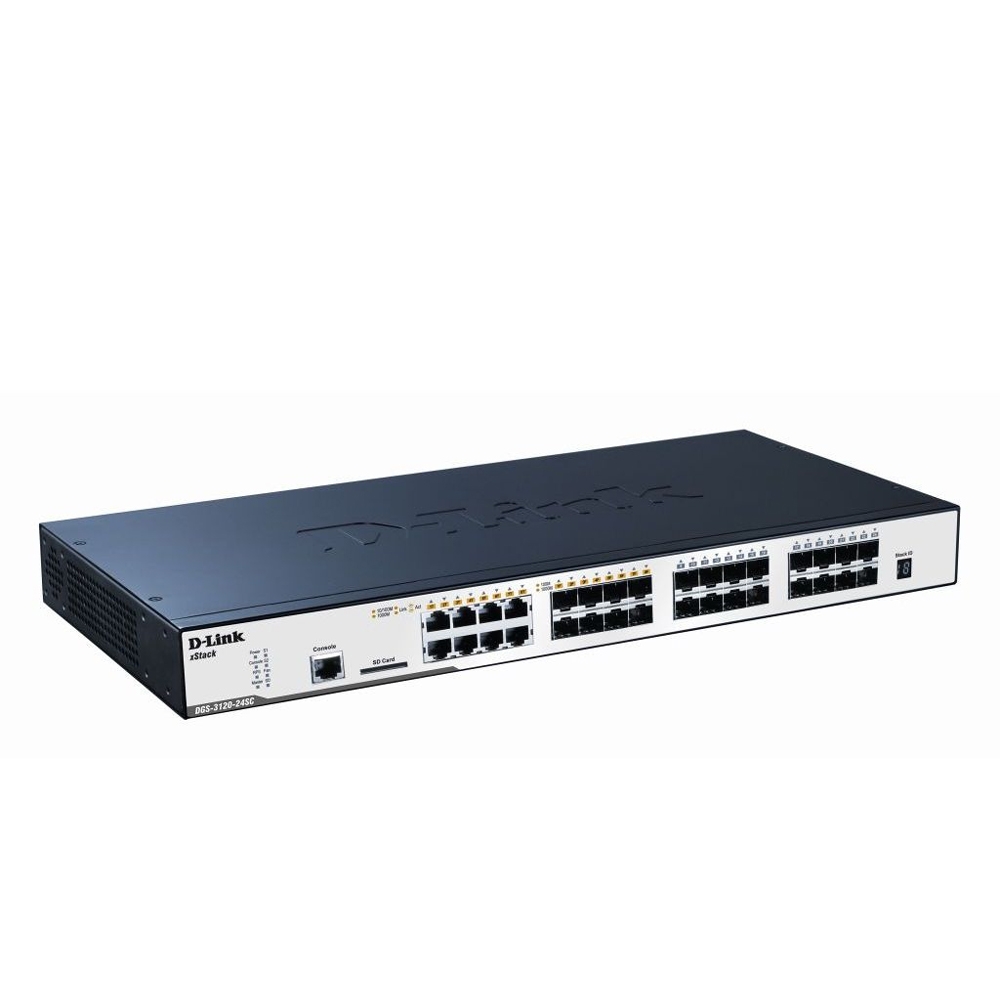 xStack DGS-3120-24PC Ethernet Switch - 24 Ports - Manageable - Stack Port - 5 x Expansion Slots - 10/100/1000Base-T - Uplink Port - 20 4 4 x Network Uplink Expansion Slot - Shared SFP Slot - 4 x SFP Slots - 2 Layer Supported - Redundant Power Supply -