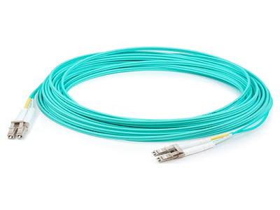 2.5M LC (MALE) TO LC (MALE) AQUA OM4 DUPLEX FIBER OFNR (RISER-RATED) PATCH