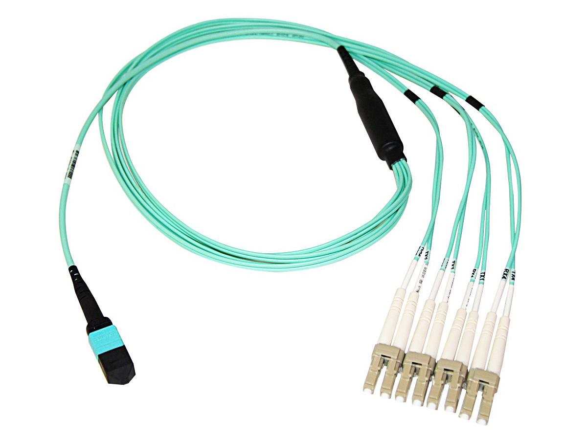 AXIOM MPO FEMALE TO 4 LC MULTIMODE OM3 50/125 FIBER OPTIC BREAKOUT CABLE - 10M