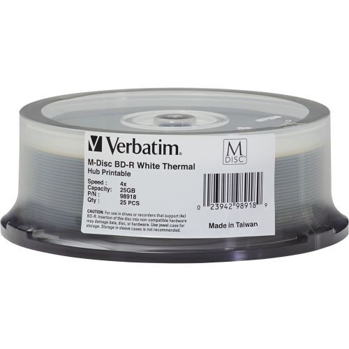 M DISC BD-R 25GB 4X WHT THERMAL HUB PRINTABLE 25/PK SPINDLE