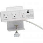 3-Outlet Surge Protector Power Strip with 2 USB Ports 10 ft. Cord (3.05m) - 510 Joules Desk Clamp White Housing - Surge protector - 15 A - AC 120 V - output connectors: 3 - 10 ft - white